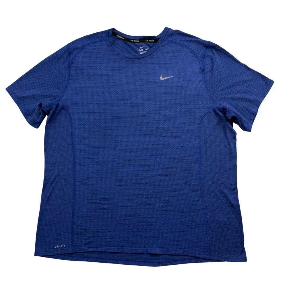 Nike Running Dri Fit Performance T-Shirt Lightweight Reflective Blue Mens 2XL